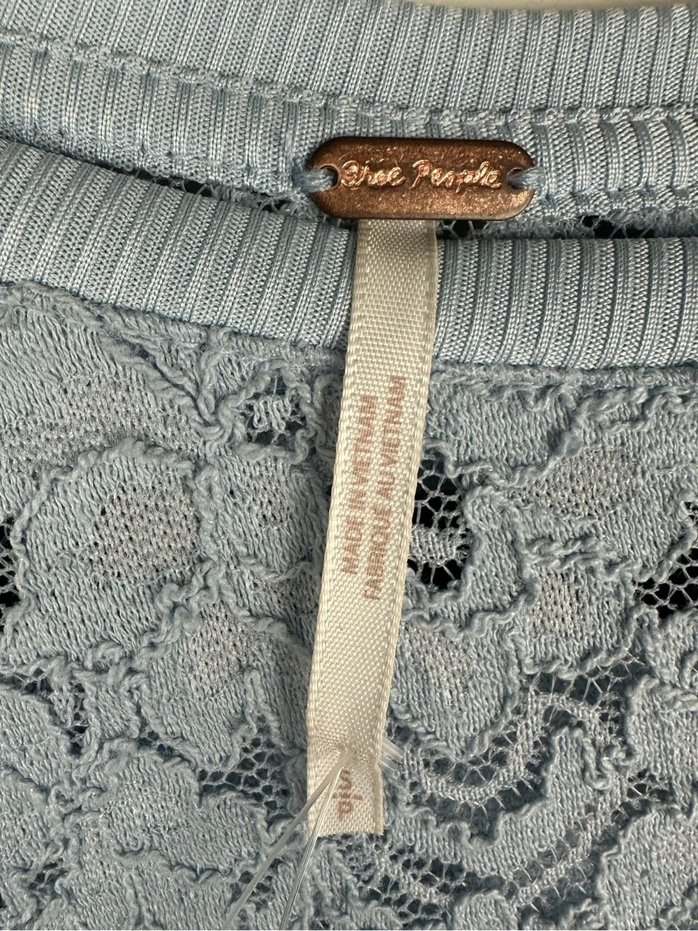 Free People Sheer Lace Flared Long Sleeve Top NWT Blue Small